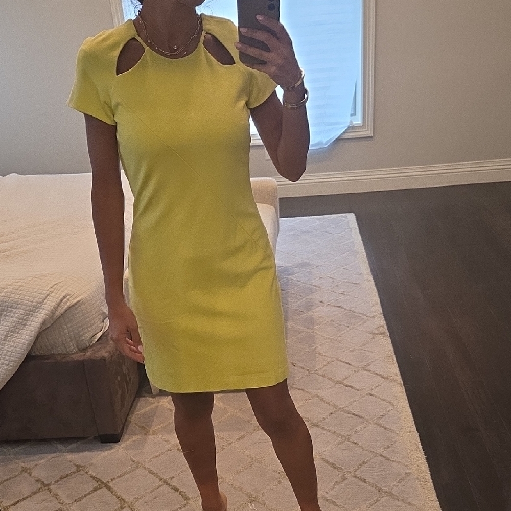 WOMEN'S CYNTHIA STEFFE BRIGHT NEON YELLOW SHORT SLEEVE MINI DRESS $250